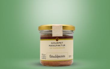 Rotwildpastete mit Preiselbeeren im Glas 120g